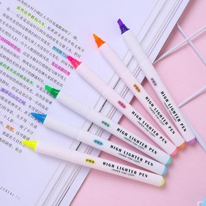 Highlighters 1 Pcs Japanese Stationery Liner Double Headed Fluorescent Pen Highlighter Color Mark Cute Watercolor Brush