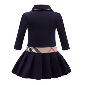 Primavera / outono meninas elegante vestido longo manga curtir colarinho design de algodão de alta qualidade bebê crianças vestidos de roupas, tamanho 90-140cm