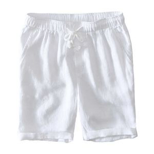 男性の古典的な膝の長さのソリッドカラーパンツのための夏の純粋なリネンのショートパンツ高品質プラスサイズの巾着ショーツ210601