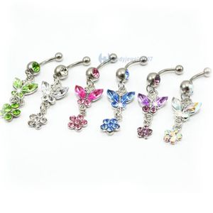 Cores D0116 (6) Cor cor-de-rosa Cor Corpo Jóias Bell Botão Umbigo Anéis Piercing Jóias Dangle Fashion Charme CZ Pedra 20 pcs / lote