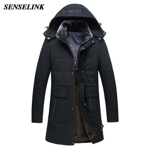 Homens Inverno Meio Comprimento Preto Parka Casaco Casual Plus Veludo Grosso Casaco Quente Autumn Windproof Grésos Com Capuz Parka 211216