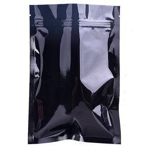 7x10 cm Glossy Blackaluminum Foil Zip Pack Bag Food Grade Återställbar Mylar Pack Pack Pouch Self Sealing Storage Package PACKS för mellanmål