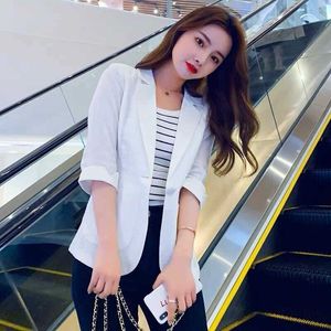 New Summer Thin Small Suit Jacket 2021 Lady Slim Single Button Blazer Women Casual Sun Sunscreen Clothing Plus Size S-5XL Y94 X0721