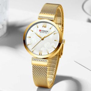 Curren Kadınlar İzle Altın Lüks Marka Elbise Ultra İnce Bayanlar Bilek Saatler Paslanmaz Çelik Elmas Kadın Saat Reloj Mujer 210527