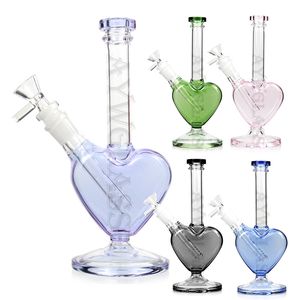 10 inches Love heart sharp bong hookah 5mm pink glass smoking water pipe dab rigs for Valentine's Day Gifts 14mm joint