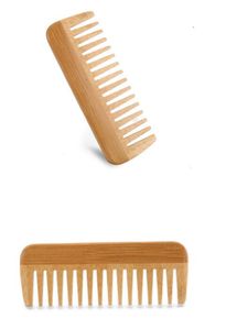 Bamboo Wide Tooth Comb Detangling Anti-Static Brush Natural Curly Wavy Dry Hair For Womens and Mens Hand Polished XB