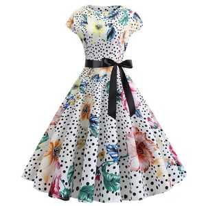 Abiti casual 2021 Estate delle donne Vintage stampa floreale Rockabilly Dress Robe Pinup Vestito estivo Abiti Plus Size Polka Dot Party