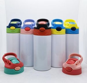 12oz Straight Sippy Cup Sublimation Blank Tumbler Rostfritt Stål Kid Pacifier Koppar Värmeöverföring Beläggning Mjölk Mugg Festival Gift Flip Top Flaskor