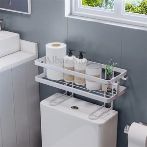 Bathroom Above The Toilet Rack The Toilet Bathroom Wall Hanging Multi-function Punch-free Vanity Toilet Storage Shelf 210811