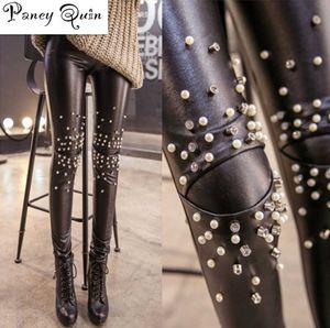 Più velluto Legging in pelle Paillettes Pantaloni in pelle punk leggings Rivetti punk Matita Pantalone leggings taglie forti SH190828