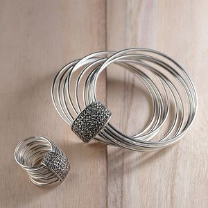 Oryginalne Solid Solid Silver Ring and Bangle Stackable 9 koła Spersonalizowane pierścienie damskie Piękna biżuteria