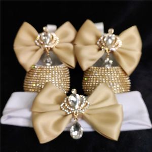 Första vandrare Turkiet Design Boutique Baby Girl Gold Crown Jewerly Diamond 1st Birthday Gown Outfit Pokagram Rhinestones Crib Shoes