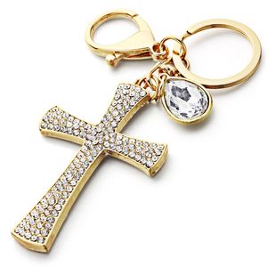 Full Crystal Cross Keyrings Keychains Lucky Teardrop Purse Bag Pendant for Women Key Chains Holder Rings For Car