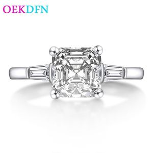 OEKDFN 925 Sterling Silver Rings Asscher Cut Utworzono Moissanite Gemstone Diamenty Ślubne Pierścionek Zaręczynowy Świetna Biżuteria Hurtownie