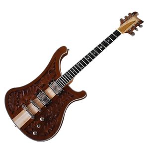 Factory Outlet-6 Strings Neck-thru-body Electric Guitar with NC Engraving Pattern,Rosewood Fretboard