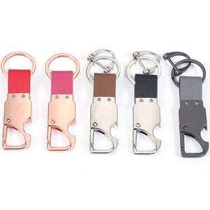 New Fashion Metal Leather Car Key Chain Ring Holder Multifunctional Tool Keychain With Bottle Opener Man's Strap Keyholder G1019