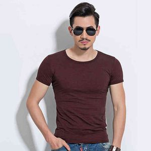 Lycra Men'S T Shirt Short Sleeve T-Shirt O-Neck Slim Solid Color Half Sleeved Tee Shirt 2022 MRMT G220223