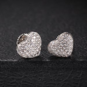 Designer Uomo Orecchini a cuore Hip Hop Ear Stud Moda S925 Orecchino da donna Orecchini maschili Orecchini a bottone Amanti Zircone Bling Rapper Rotondo Anello da uomo Hiphop