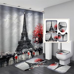 Douchegordijnen olieverfschilderij Eiffel toren badkamer set sport basketbal waterdicht gordijn antislip tapijt wc cover mat stuks