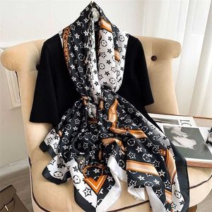 Бренд дизайнер шелковый шарф женские фольмары бандана длинные шали обертки зимние шеи шарфы Pashmina Lady Hijab роскошь 21110 на Распродаже