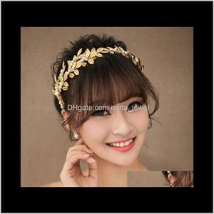 Headband Pearl Crystal Guldpläterade Leaves Vine Bröllop Huvudband Aessories Bridal Headwear Hair Smycken Rhinestone Head PS2983 Drop Leverans