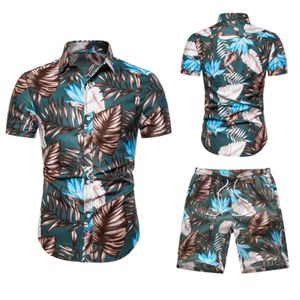 Erkek 2 Parça Set Hawaii Gömlek + Plaj Şort Erkek Casual Streetwear 2021 Yaz Çiçek Gevşek Kısa Kollu Tatil Takım Elbise Erkek X0610