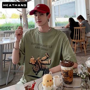 T-Shirt Mens Streetwear Harajuku Bear Hug Print Hip Hop Tshirts Summer Cotton Short Sleeve Shirts Loose Tops Drop 210629