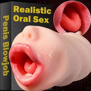 Prodotti per adulti Pompino Sensazione reale 3D Gola profonda Masturbatore maschile Masturbatore succhiante orale Lingua tascabile Giocattoli del sesso orale per uomini 211220