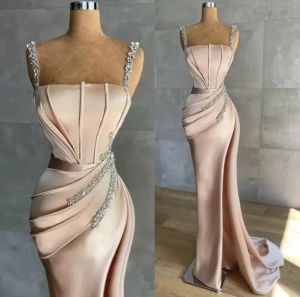 Eleganta mantel sjöjungfrun aftonklänningar 2022 Senaste sexiga spaghettirems paljetter veckar långa formella festkändisklänningar Vestidos BC10081