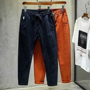 Otoño cordón de cintura elástica hombres harem pantalón marino naranja pantalones moda pies casual pantalones hip hop cargando pantalones streetwear