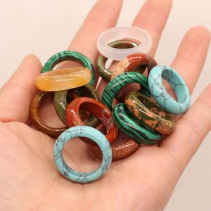 Pierścienie klastra Modna prosta kolorowy naturalny kwarc półprzewodnikowy Gruby okrągły pierścień dla kobiet Dziewczęce Akcesoria biżuterii