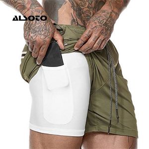 Männer Casual Shorts 2 in 1 Laufshorts Schnell Trocknend Sport Shorts Gyms Fitness Bodybuilding Workout Integrierte Taschen Kurze Männer 210315