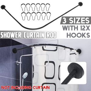 Handduksställar Utdragbart hörn duschgardin Rod Pole Rostfritt stål Rail Bar Bath Door Hardware Tung laddad med 12 metallkrokar