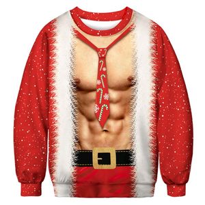 メンズセーターおかしい斬新な醜いセクシーな筋肉プリントカジュアルクリスマスジャンパー秋冬プラスサイズ 2021 フェスティバルクリスマスプルオーバートップス