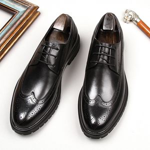 Handmade Mens Wingtip Oxford Shoes Genuine Leather Big Toe Waxing Process Brogue Carved Dress Business Formal Shoes For Men H8