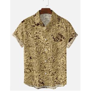 Летние мужчины Гавайские рубашки с коротким рукавом забавная карта монстра напечатана 5XL 6XL корейский модную карту рубашку 210527
