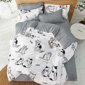 Cartoon Cute Cat Bedding Set Home Textile Bed Cover Set Children Students Bedding Bedclothes Twin Soft Comforter Duvet Cover Set C0223