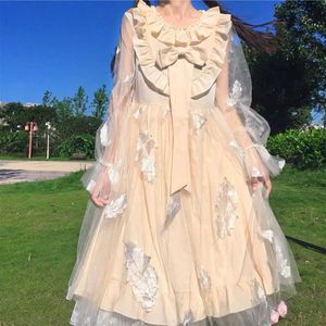 Kawaii Fee Kleid Frühling japanische weiche Mädchen Mesh Bogen Knoten Pilz Spitze Feder Harajuku Preppy Style Prinzessin schöne Röcke 210526