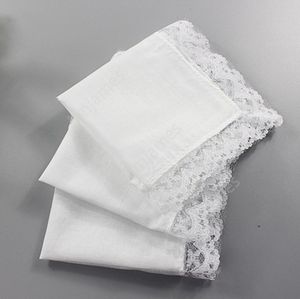 25cm White Lace Thin Handkerchief Cotton Towel Woman Wedding Gift Party Decoration Cloth Napkin DIY Plain Blank DAJ376