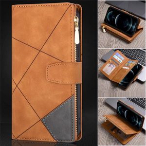 Zipper Wallet Phone Cases for iPhone 14 13 12 11 Pro Max XR XS X 7 8 Plus - Skin Feeling Dual Color Stiching PU Leather Flip Stand Cover Case with Coin Purse and 9 Card Slots