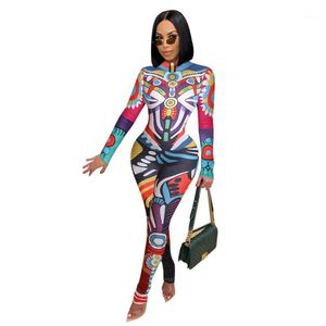 Aeshetic Pattern Stampa Harajuku Matita Tuta da donna Collo alto Manica lunga Party Club Pagliaccetto Activewear Ragazze Bandag Catsuit Salto da donna