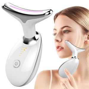 Neck Skin Care Tools Massager 3 Colors LED Pon Therapy Tighten Reduce Double Chin Anti Wrinkle Face Beauty Devices 220216