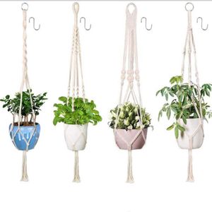 Knotted Plant Hanger Cotton Linen Flower Pot Basket Lifting Rope Hanging Rack For Indoor Outdoor Ceiling Balcony Wall Decor Y0910