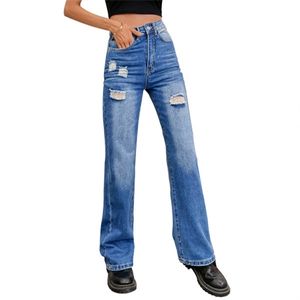 Kobiety Lato High-Rise Ripped Jeans 2021 Nowy Klasyczny Frayed Retro Style Moda Loose Mopping Spodnie Marka Damskie Spodnie X0621