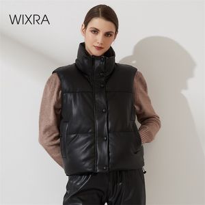 Wixra mulheres moda sólido colete quente zipper pu mangas de volta lace up casaco solto outono outono inverno top 210819