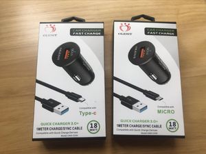 Olesit 18W Quick Car Chargers 3.0 Зарядное устройство с кабельной кабельной кабельной кабельной кабельной кабельной кабельной зарядкой типа C