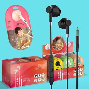 Stereo Headsets Bass 3.5mm Inear earphones With Voice Control Build-in Mic Multi colors and bag packaging