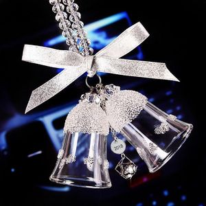 Interior Decorations Upscale Car Pendant Crystal Mink Hair Double Bell Auto Rearview Mirror Hanging Ornaments Accessories Holiday Gifts