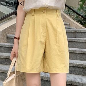 Sommer Frauen Shorts Koreanische Mode Böden Kausal Solide Hohe Taille Breite Bein Kurze Feminimos 6H784 210603