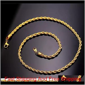 18K prawdziwy złoto plisowany łańcuch sznurka ze stali nierdzewnej dla mężczyzn Kobiety Prezent Prezent Akcesoria biżuterii Hurtowe PLT6G Z4IVB